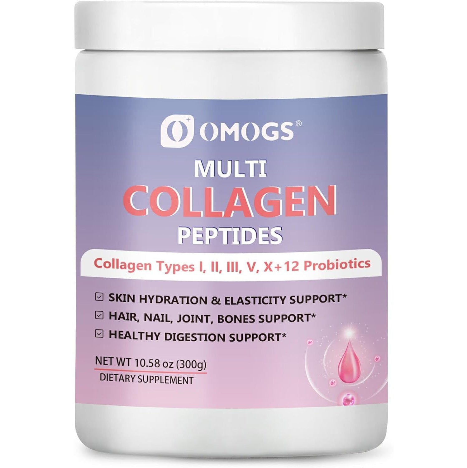 OMOGS Hydrolyzed Collagen Peptide Powder with Prebiotics, Vitamin C & Cranberry Extract,Support Hair, Skin, Nails, Bones, Digestive & Urinary Tract Health, Easy Dissolve, Non-GMO, for Women & Men.