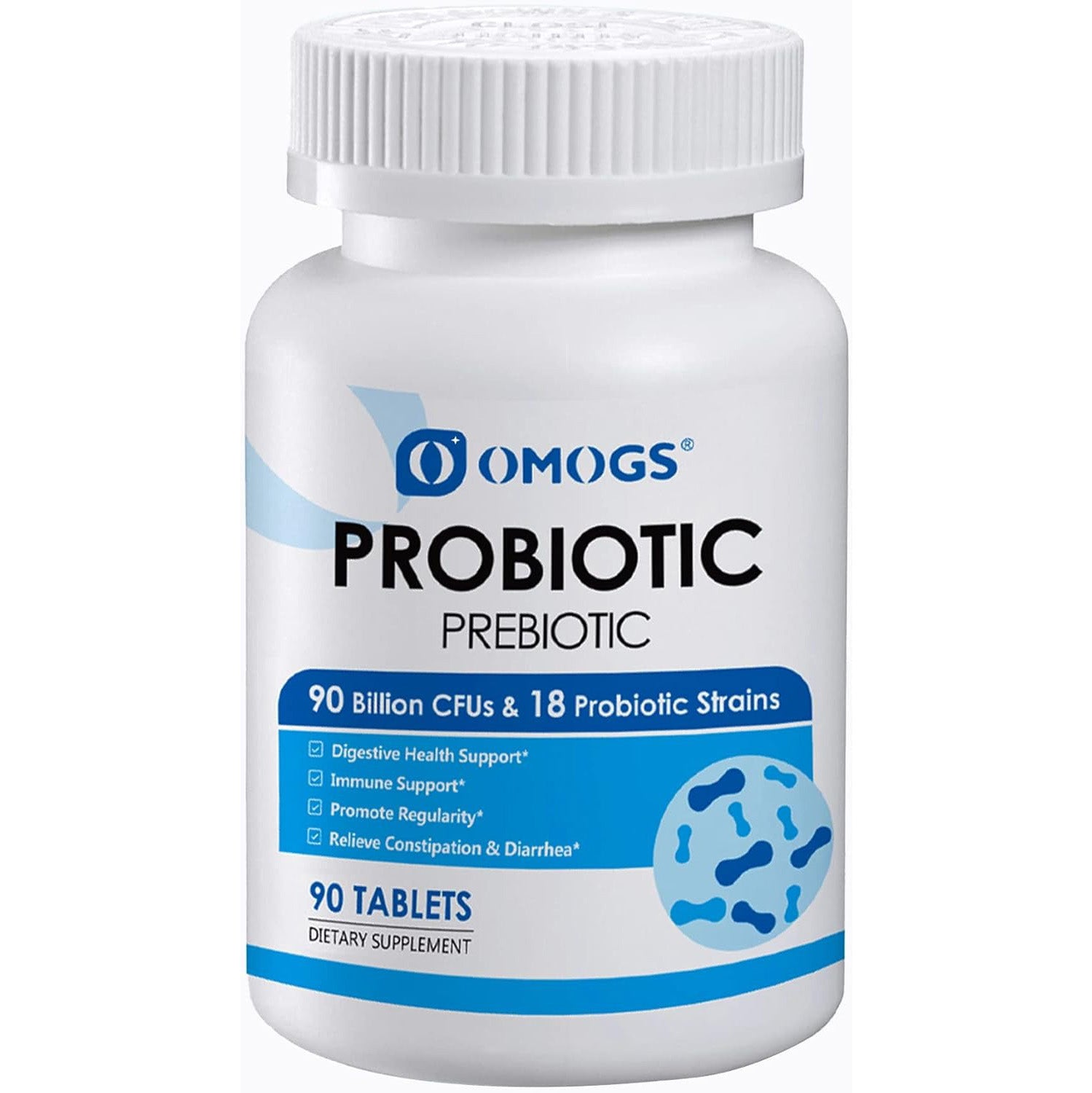 OMOGS Probiotics 90 Billion CFUs 18 Strains,with 3 Organic Prebiotics & Vitamin C,Nutritional Supplement for Women,Men & Kids,Support Metabolism,Immunity and Digestive Health,Non-GMO, 90 Tablets