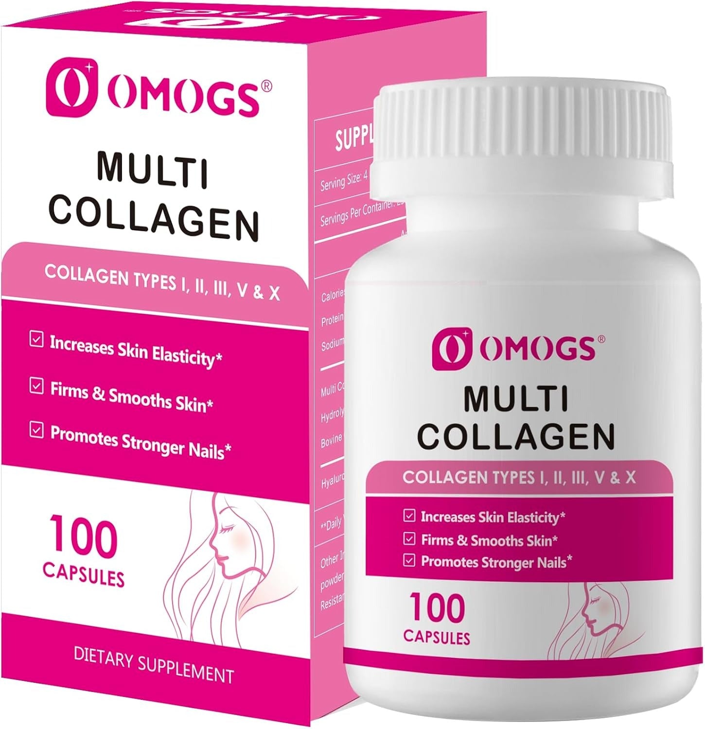 OMOGS Collagen Peptides Capsule，Naturally Sourced Hydrolyzed Collagen with prebiotic & Cranberry Extract - Hair, Skin, Nail, Joint, Digestive Health & Immune Support, Non-GMO, 100 Capsule