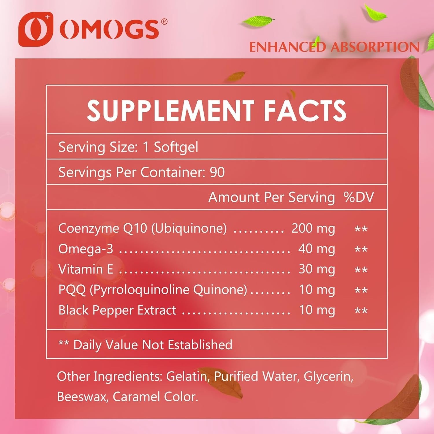 OMOGS CoQ10 200mg Softgels, Coenzyme Q10 High Absorption Supplements Support Heart Health, Cardiovascular Health, Immune System & Cellular Energy Production, Gluten Free, 90 Softgels