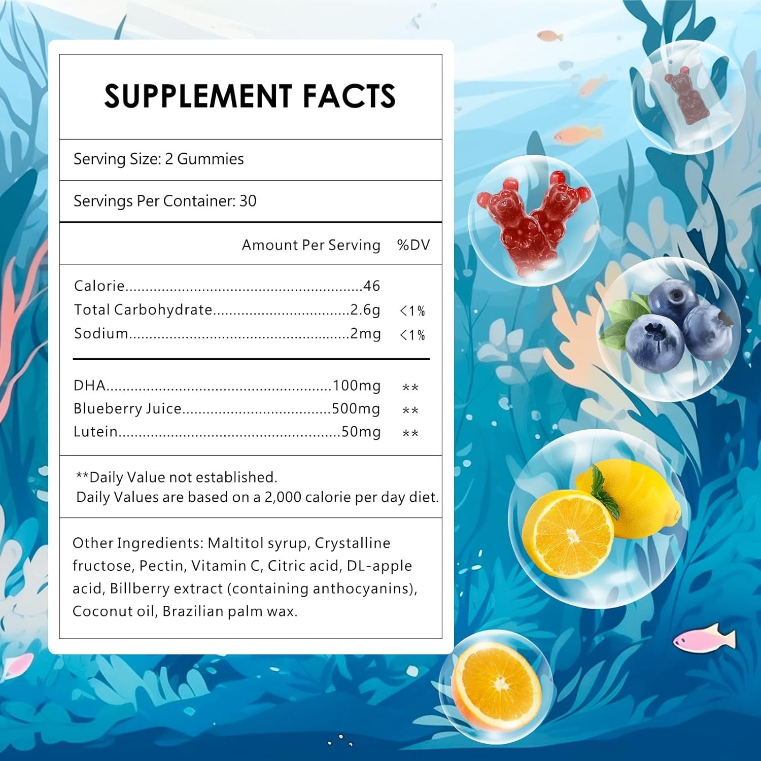 OMOGS Children’s DHA Blueberry Flavoured Gummies, with Lutein, Omega-3 & Vitamin C Algae DHA, for Eye Health, Brain Health & Healthy Immunity, Gluten Free, Vegan, 60 Gummies.