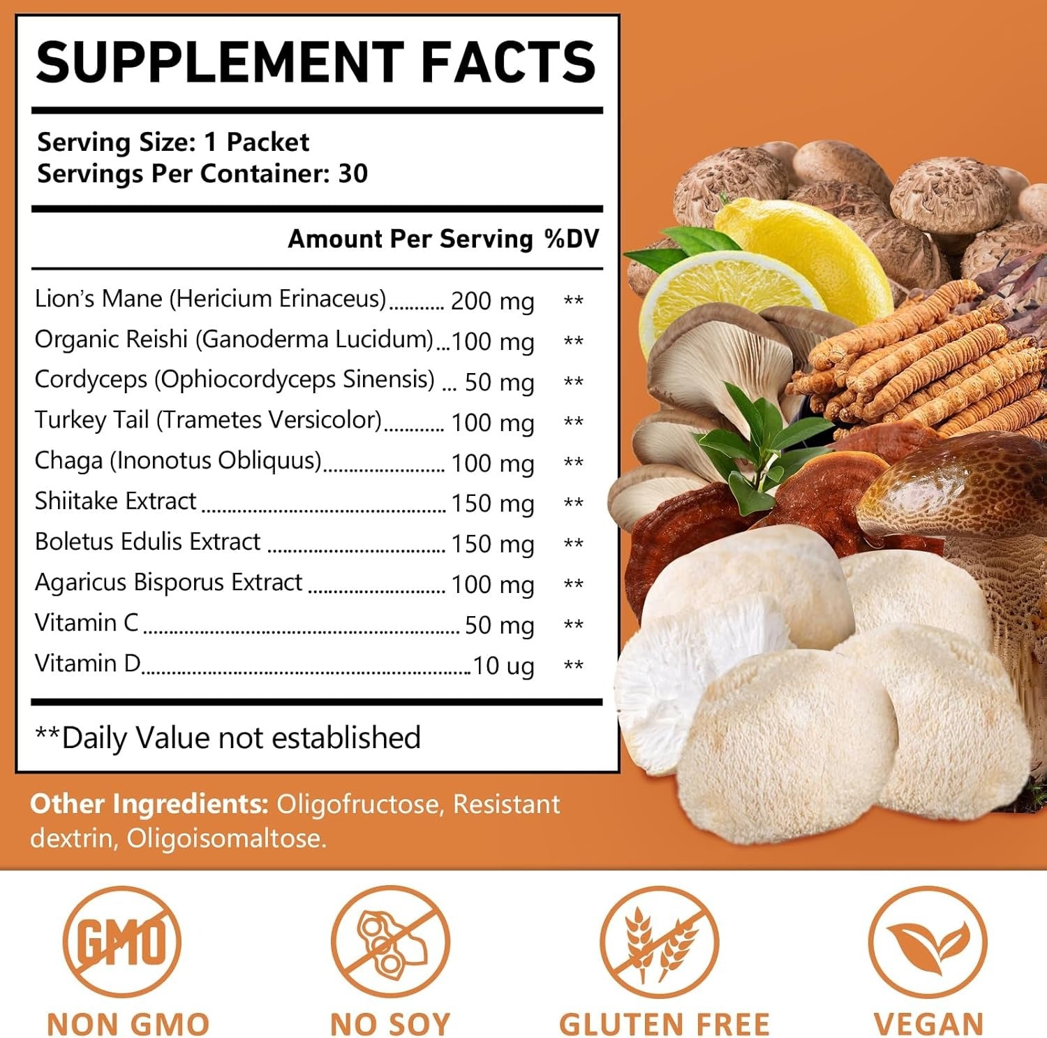 OMOGS Organic Mushroom Complex Extract Powder Blend Lion's Mane, Reishi, Chaga, Cordyceps, Turkey Tail, Support Cognition, Clarity, Focus & Mood, Brain Health, 30 Servings