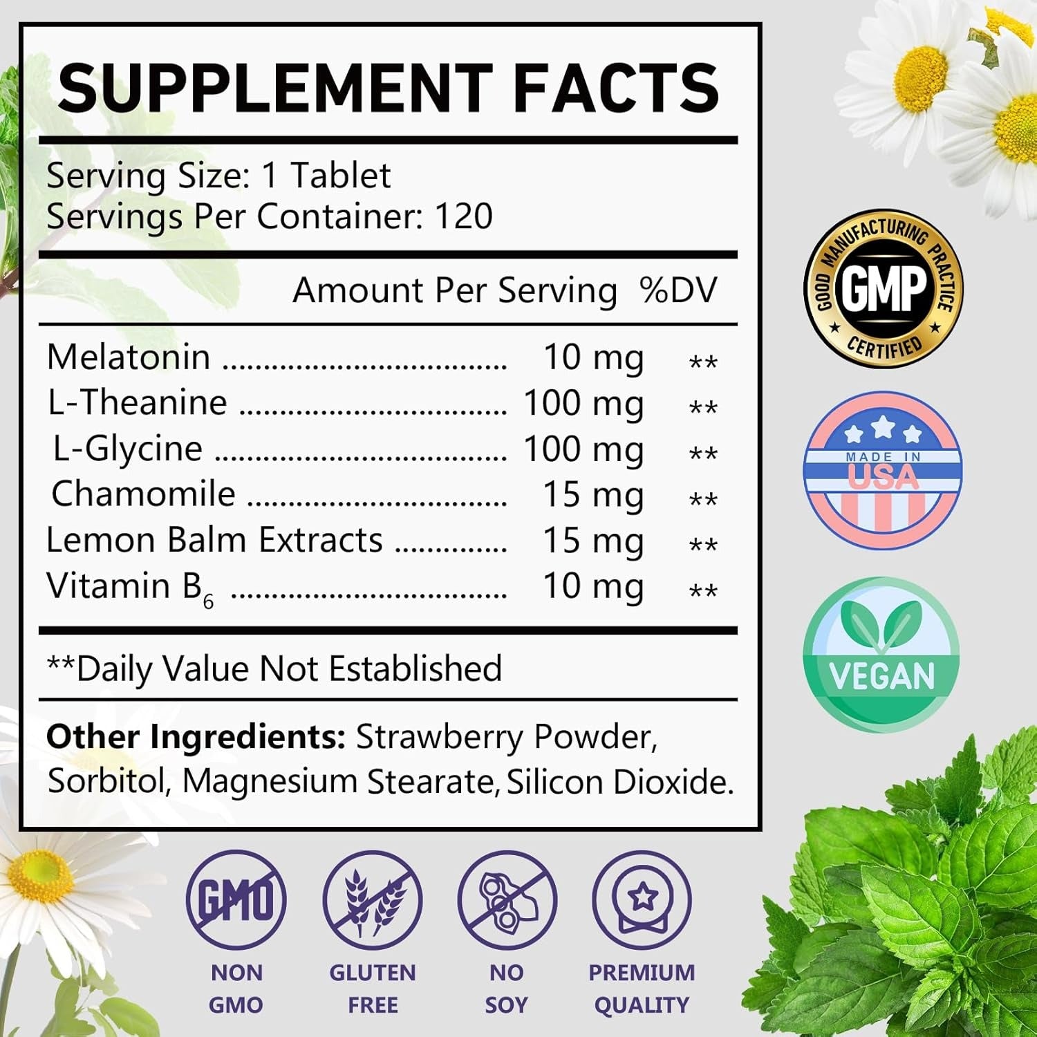 OMOGS Melatonin Sleep Supplements, Fast Dissolve Melatonin 10mg Tablets,with L-Theanine .L-Glycine & Vitamin, Promotes Relaxation & Sleep Health, Strawberry Flavor, 120-Day Supply.