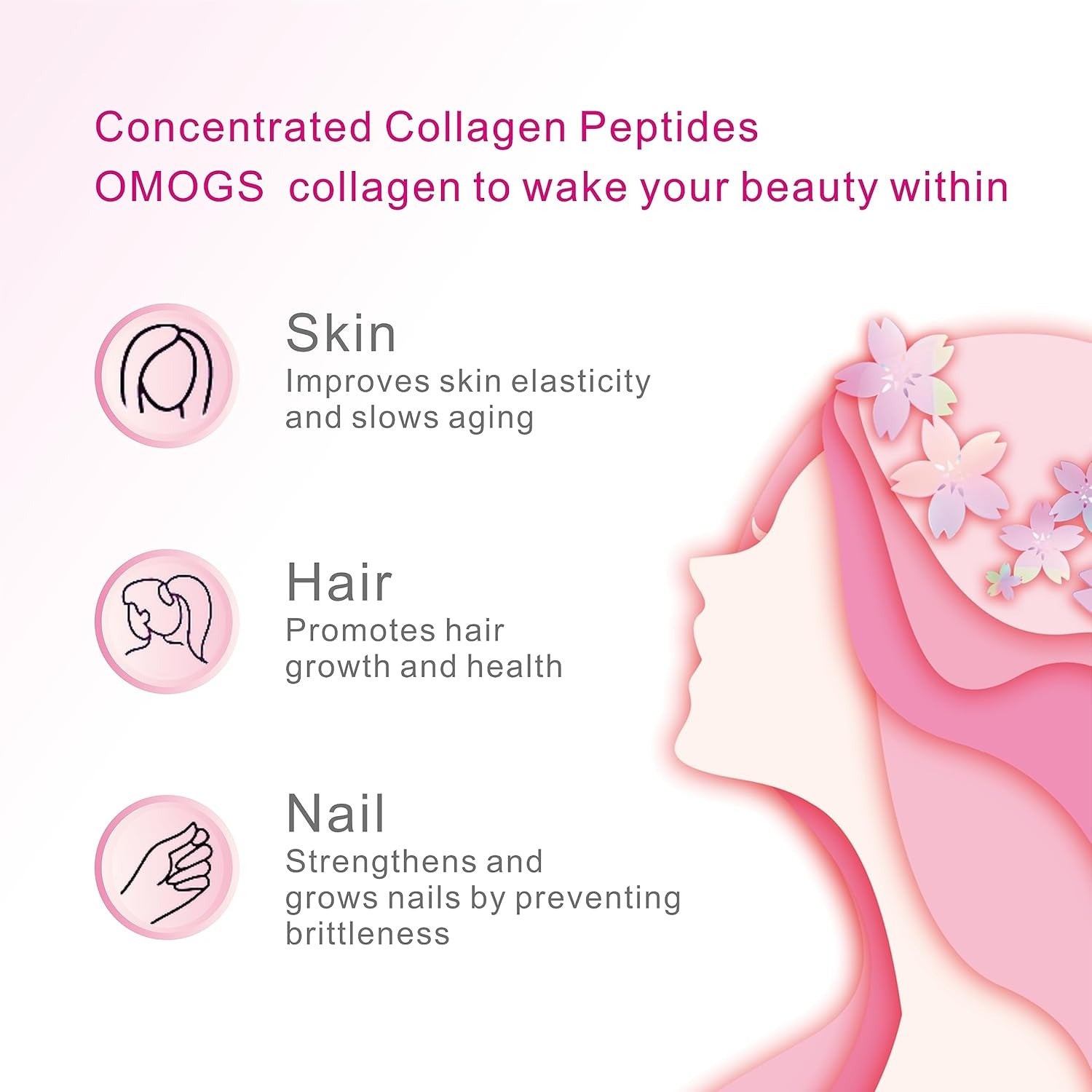 OMOGS Collagen Peptides Powder, with Prebiotics & Cranberry Extract -Hydrolyzed Collagen Peptides Support Hair, Skin, Nail, Bone & Digestive Health, Grass Fed, Non-GMO, for Women & Men