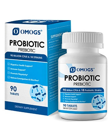 OMOGS Probiotics 90 Billion CFUs 18 Strains,with 3 Organic Prebiotics & Vitamin C,Nutritional Supplement for Women,Men & Kids,Support Metabolism,Immunity and Digestive Health,Non-GMO, 90 Tablets