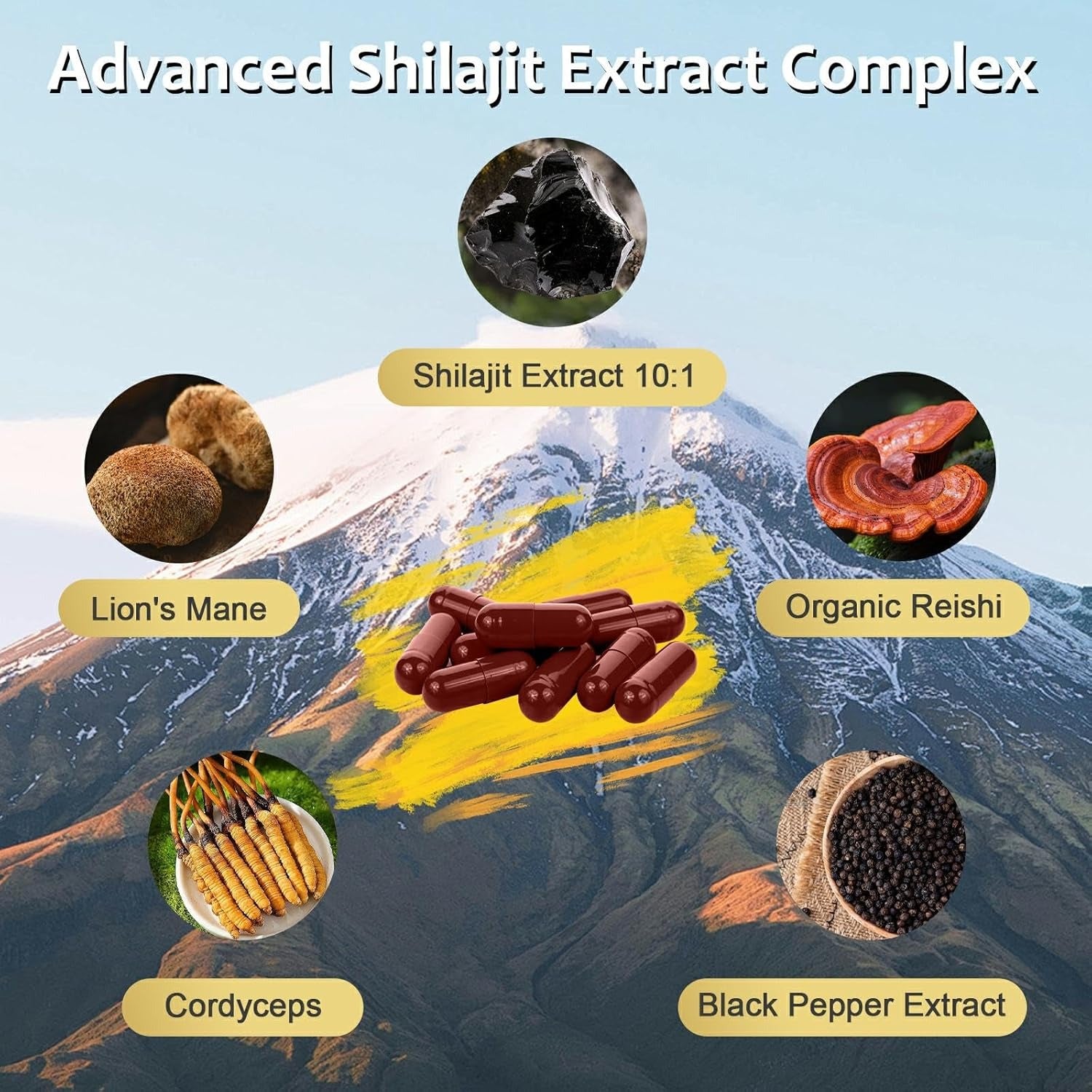 OMOGS Shilajit Pure Himalayan Organic Shilajit Capsules, with Fulvic Acid & 85+ Trace Minerals Complex for Energy, Strength, Stamin & Immunity, for Men/Women - 90 Veg Capsules