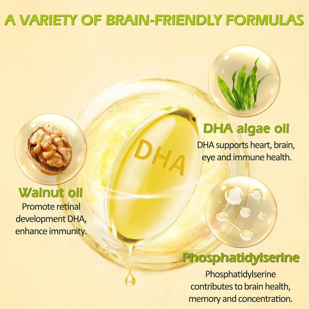 OMOGS Algae DHA - 600 mg Omega-3 DHA Softgels, with Phosphatidylserine & Walnut Oil, Supports Healthy Brain Function, Vision, Eye & Memory, Gluten Free, Non-GMO Vegan Algae Oil, 90 Softgels