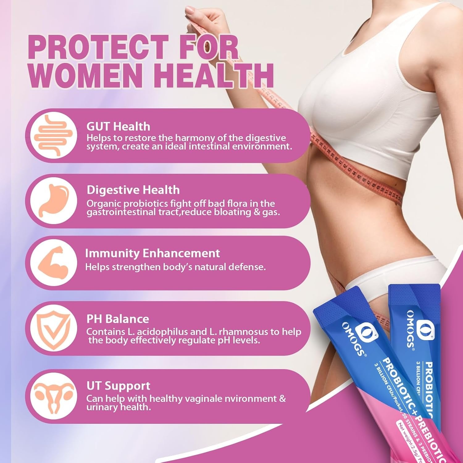 OMOGS Women's Probiotic,120-Billion-CFUs, 18 Strains, with 3 Prebiotics and Cranberry Extract, Help for Immune Booster, Digestive Health, Gut Health and Vaginal Health
