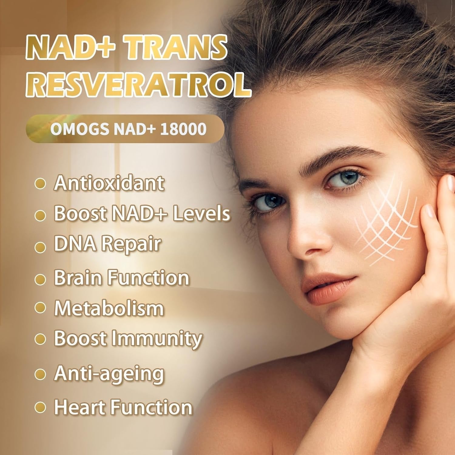 OMOGS NAD+ 300 mg + Trans-Resveratrol 200 mg, Pure NAD Supplement, Max Absorption, Boosting Supplement for DNA Repair, Healthy Aging, Cellular Energy & Longevity, 60 Capsules