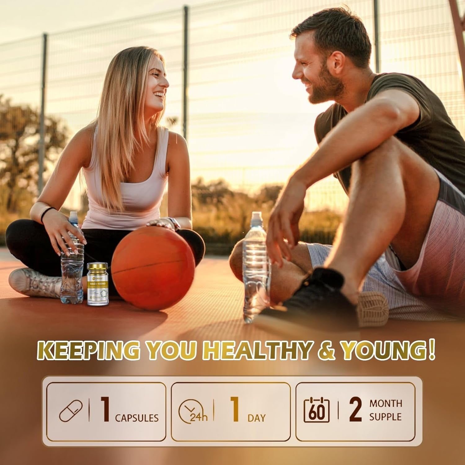 OMOGS NAD+ 300 mg + Trans-Resveratrol 200 mg, Pure NAD Supplement, Max Absorption, Boosting Supplement for DNA Repair, Healthy Aging, Cellular Energy & Longevity, 60 Capsules