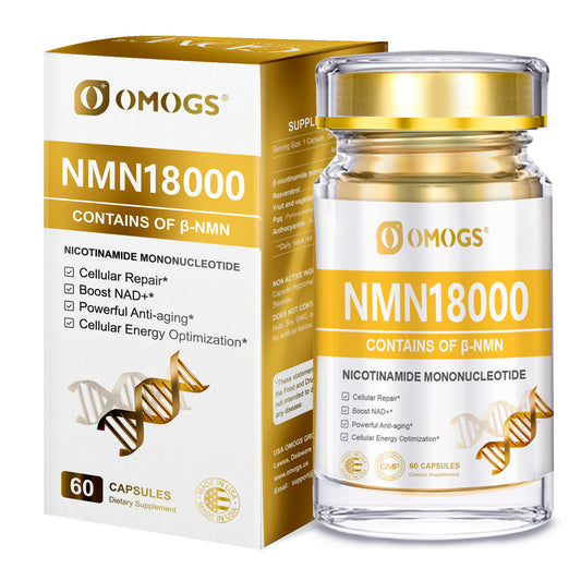 OMOGS NMN 18000, Nicotinamide Mononucleotide Supplement ,99% High Purity to Boost NAD+ Levels, High Absorption & Stabilized Form for Cellular Optimization,Healthy Aging,Boost Energy