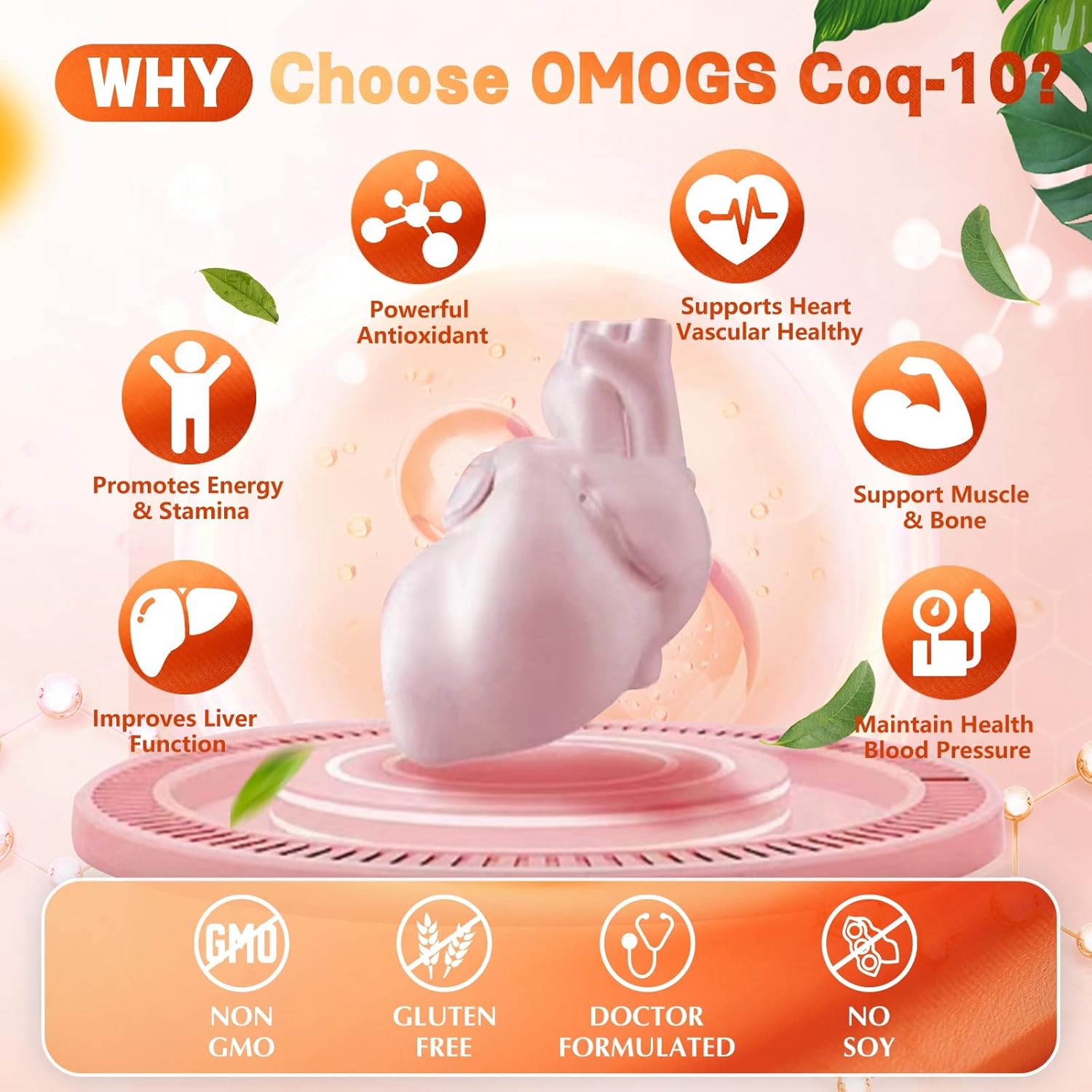 OMOGS CoQ10 400mg Softgels, Coenzyme Q10 High Absorption Supplements Support Heart Health, Cardiovascular Health, Immune System & Cellular Energy Production, Vegan, Gluten Free, 60 Softgels
