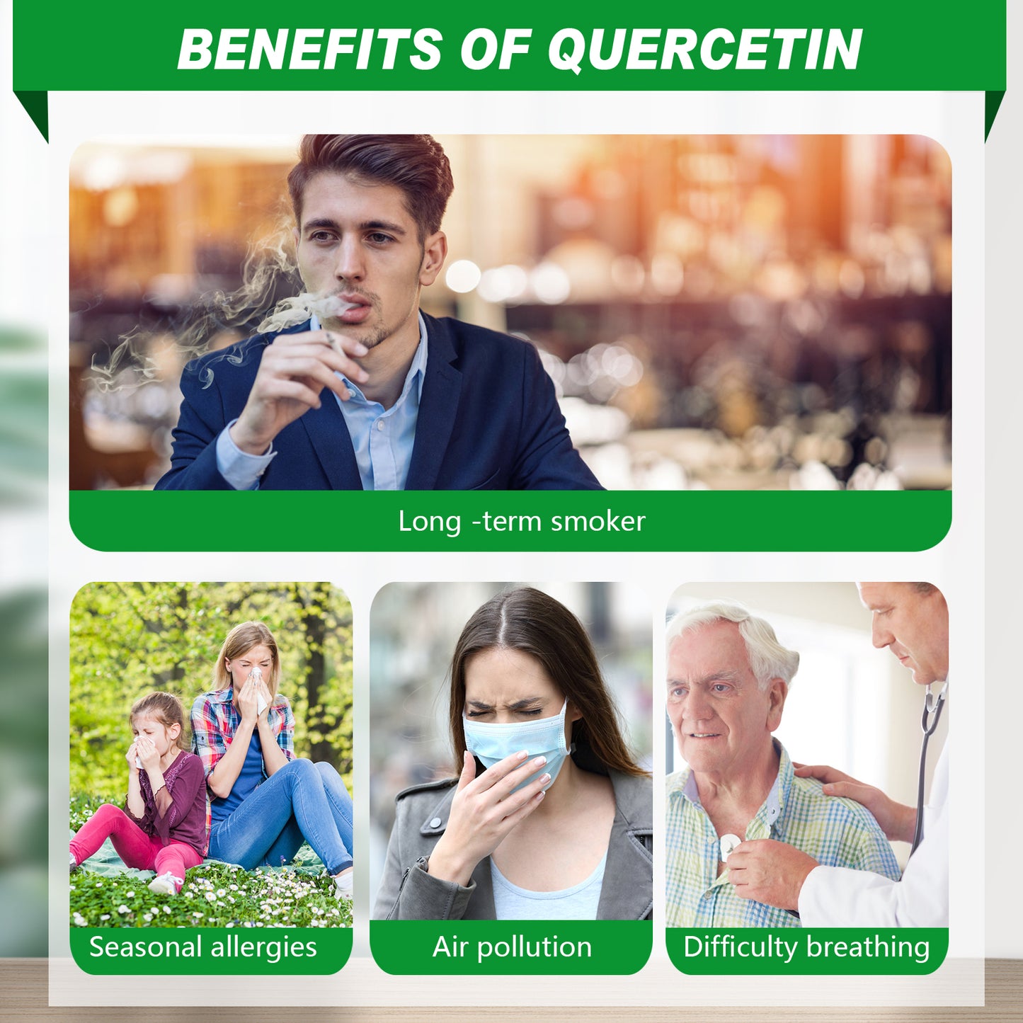 OMOGS Quercetin 300mg with Loquat Leaf Extract ,Y-aminobutyric Acid and Vitamin C, Enhance Immune,Respiratory Health,Antioxidant and Anti-Inflammatory,Natural Non GMO/Non Soy/Gluten Free, 60 Capsules
